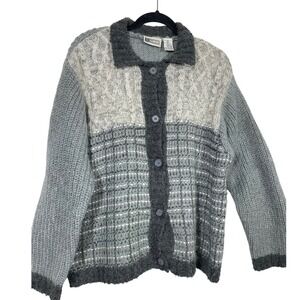 Russ‎ Wool Blend Women Size L Cardigan Gray Cable Knit Button Up Sweater